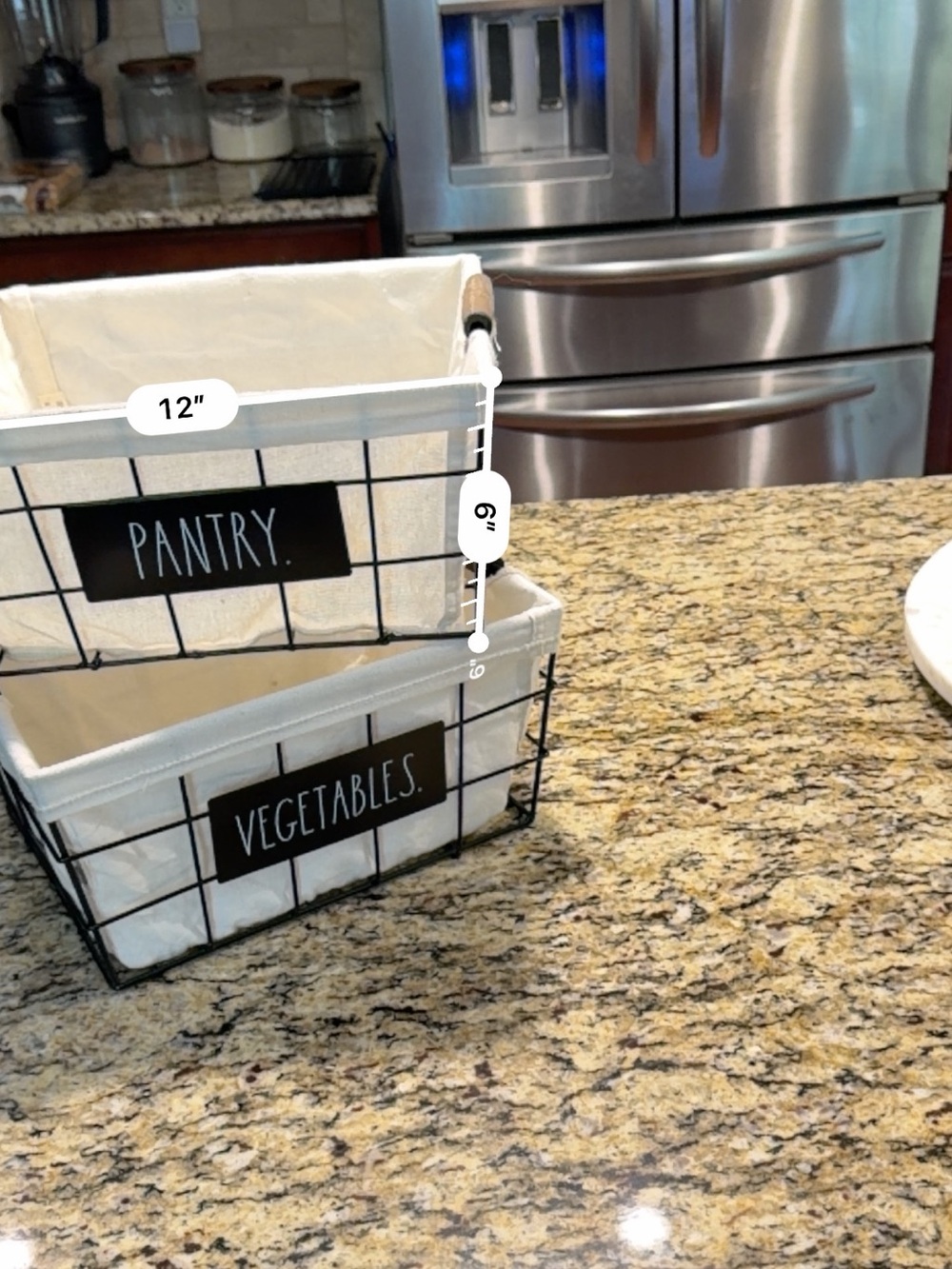 Rae Dunn Cream Fabric Lined Wire Storage Baskets - Pantry & Vegetables - Picture 6 of 7